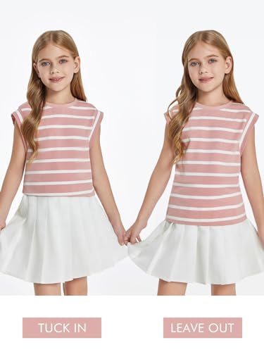 Image of Haloumoning Girls Cap Sleeve T Shirts Summer Striped Tank Tops Tees 4-14 Years