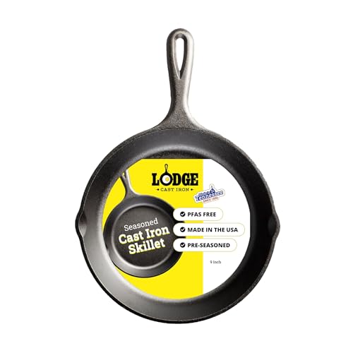Image of Lodge Seasoned Cast Iron Skillet - PFAS-Free, Non-Toxic Cookware - Use with an Oven, Stove, Grill, or Campfire - Naturally Non-Stick & Oven Safe - 9 Inches