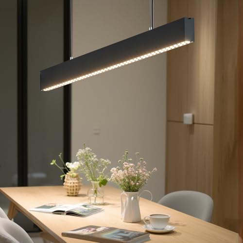 LVWIT Lámpara colgante LED Moderna, 120cm Lámpara Colgante Ajustable en Altura Negra, 38w Luz Lineal para Comedor, 4000k Luz Natural para Comedor, Cocina, Estudio y Oficina