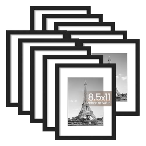 Image of upsimples 8.5x11 Picture Frame Set of 10,Display Pictures 6x8 with Mat or 8.5x11 Without Mat,Certificate Document Frame for Wall and Tabletop Display,Black
