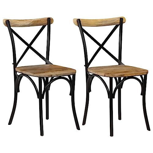 KTHLBRH Lot de 2 chaises de salle à manger de style ancien en bois de manguier avec structure en acier résistantes, design classique et fabriquées à la...