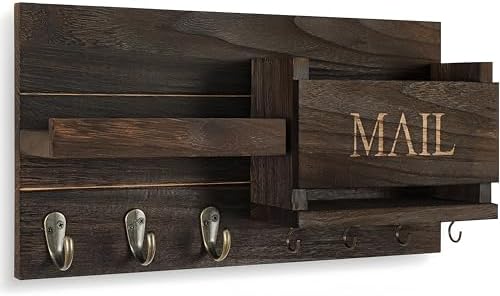 Wall-Mounted Mail Organizer with Key Holder & Shelf – Includes Letter Holder & Hooks – Stylish Home Decor for Entryway, Hallway, or Office – Complete with Mounting Hardware