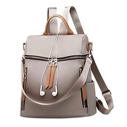 Women Backpack Purse Waterproof Nylon Shoulder Bag Headphone Plug Travel Daypack (Taupe)