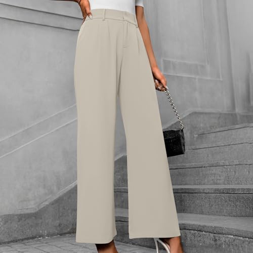 NATHGAM Business Casual Pants for Women Wide Leg Formal Work Pants Baggy High Waisted Pants Long Straight Suit Pants Office4