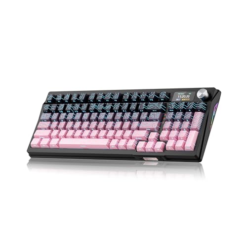 Image of KUTETHY Wireless Mechanical Keyboard,RGB Backlit Gaming-Blackberry Contours | Smart Display & Knob,Tri-Mode BT5.0 /2.4GHz /USB-C,Hot Swappable Pre-lubed Linear Kailh Switches,Contour keycaps
