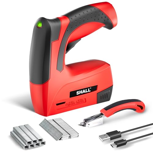 SHALL Electric Staple Gun, 2 in 1 Cordless Upholstery Stapler Nail Gun for Wood, 4V Rechargeable Brad Nailer Kit w/ 2500 Staples Nails, Staple Remover & Fast Charger for Crafts, DIY, Decoration