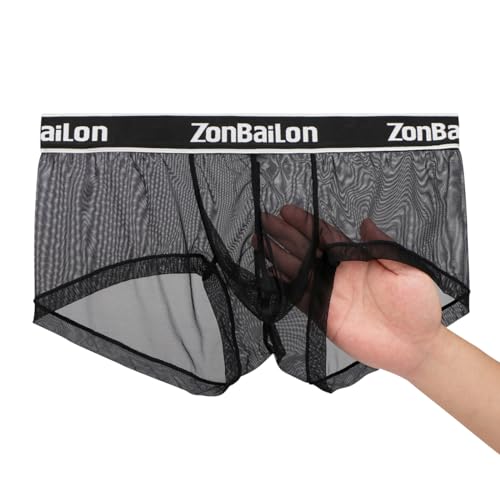 ZAIGELUO Herren Transparent Boxershorts Männer Sexy Unterwäsche Mesh Boxer Atmungsaktive Unterhosen Hipster Retroshorts L Schwarz