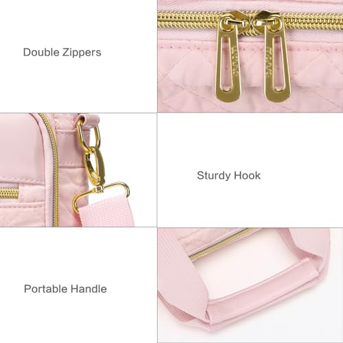 MOSISO 15-15.6 inch Laptop Bag, Briefcase for Women&Men, 16 inch Square Quilted Computer Messenger Bag Office Travel Business with 3 Pockets&Strap, Pink - Image 3