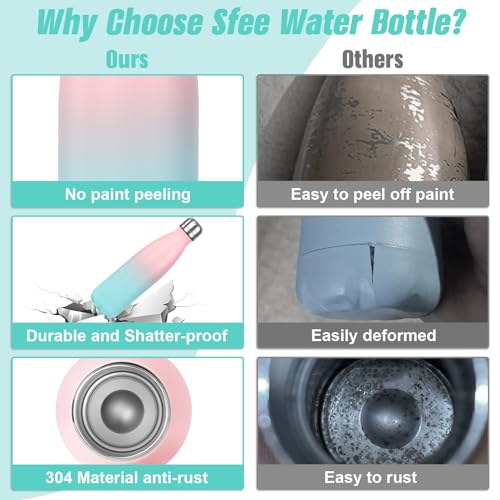 Image of Sfee Insulated Water Bottle, 17 oz Stainless Steel Water Bottles, Double Wall Vacuum Reusable Water Bottles Leak Proof BPA-FREE Sports Bottle Cup Keep Hot&Cold for Running Gym Workout Cycling Kids