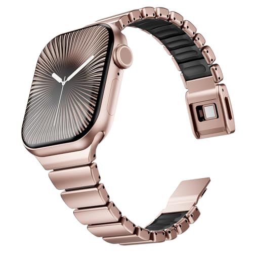 Image of Magnetic Slim Metal Band Compatible with Apple Watch Bands for Women Series 11 10 46mm 45mm 44mm 42mm SE 9 8 7 6 5 4 38mm 40mm 41mm 3 /2 /1,Luxury Stainless Steel Strap Silicone Link For iwatch