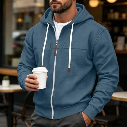 Mens Full Zip Hoodies Fashion Fleece Drawstring Hooded Sweatshirts Jackets - image 3