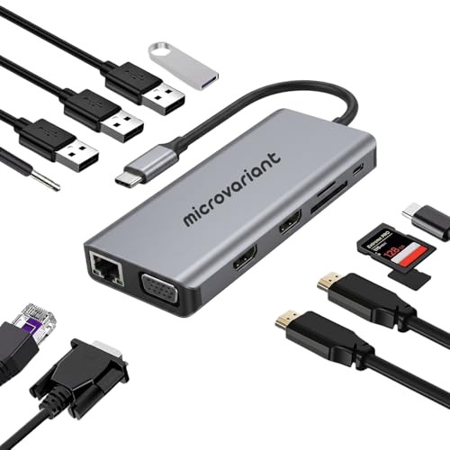 Image of Cport 12-in-1 TypeC Docking Station, Aluminum Type C Adapter with Dual 4K Hdmi, Vga, 1GBPS Ethernet (Rj45) Port, 4X USB 3.0, 100w USB-C PD, 3.5Mm Audio, Tf /Sd Card Reader for Mac /Pc /Laptop