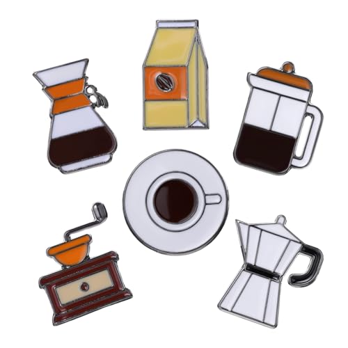 6PCS Coffee Equipments Enamel Pins Bulk, Cartoon Cute Cool Machine Mug Lapel Backpack Hat Pin Set, Decorative Crooches Button for Jeans, Jackets, Bags, Dress, Shoes