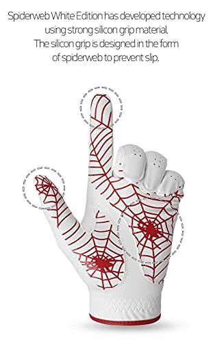 GOuft Spiderweb Golf Glove White Edition -RED : Durable Suede: All Weather Golf Glove, Good Grip, Feel Soft/Comfort, and Long Lasting: Washable Glove (22)