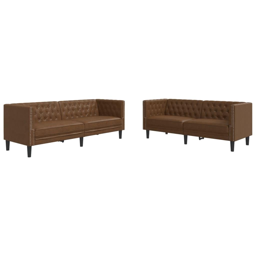Set di 2 divani Chesterfield in similpelle scamosciata marrone, larghezza 174/194 cm, resistente, per soggiorno, salotto