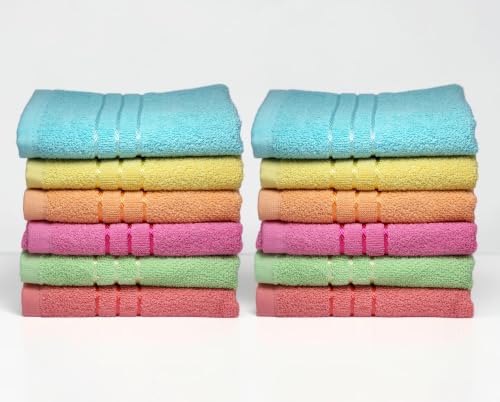 Image of Hand Towel Set of 12 (35x50 cm, 450 GSM) - Soft Cotton, Absorbent, Quick Dry - Bathroom, Wash Basin, Kitchen, Travel & Gym Face & Hand Towel for Men & Women-Multicolor