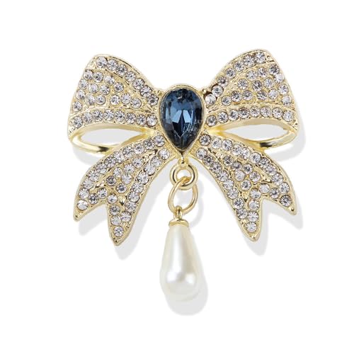 Image of Rhinestone Bow Collar Brooch For Women Dainty Crystal bow Brooch Pin Vintage Blue Sparkling lapel pin Unique Ribbon Bow brooch Badge Clothing Accessory Jewelry Gift