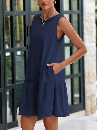 PRETTYGARDEN Casual Short Summer Dresses for Women 2025 Sleeveless Crewneck Cute Ruffle Loose Vacation Mini Tshirt Dress3