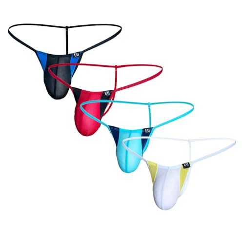 Gogobear Men's Sexy Ice Silk Thongs Lift-Up Bulge Pouch Bikini Underwear Low Rise G-String Backless Panties