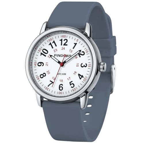 PINDOWS Uhren für Damen, Analog-Quarzuhren für Studenten, Damen und Herren, 30 M Wasserdicht Militärzeit-Anzeige Leuchtendes, leicht ablesbares Zifferblatt