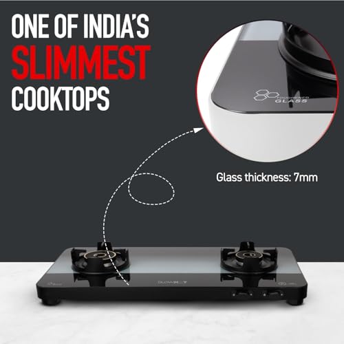 Image of BLOWHOT Premium Design 2 Burner Manual Ignition Gas Stove Slimmest ISI certified, Toughened Glass Cooktop, Stainless Steel Frame, 5 Year Warranty on Burner, Gas stove Valve and Glass (Sapphire Dual)