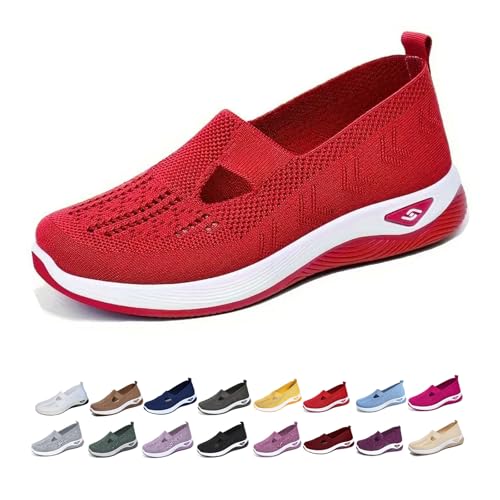 Women's Orthopedic Slip-On Sneakers Breathable Woven Diabetic Shoes with Arch Support,Soft Foam Cushion Hands-Free Design for Walking Comfort