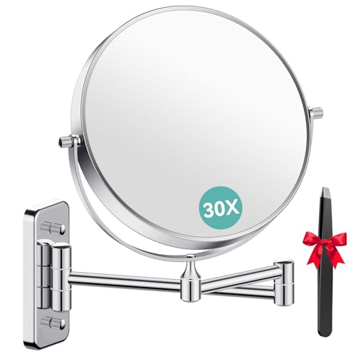 Auxmir 8'' Wall Mounted Makeup Mirror, 1X/30X Double-Sided Magnifying Mirror with Tweezer, HD...
