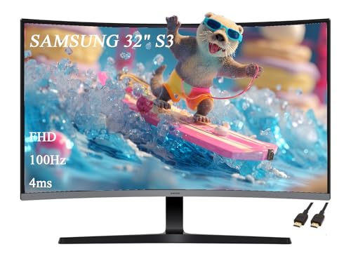 Image of Samsung 32 inch S3 Series FHD 1800R Curved Monitor, Game Mode, 100Hz, Multiple Connectivity, Eye Saver Mode, Built-in Speakers, Black, with HDMI Cable