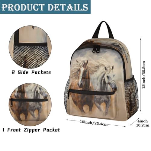 Running Horse Print Toddler Backpack for Boys Girls, Lightweight Waterproof Kids Backpack 12 Inch with Chest Strap, Casual Daypack Kindergarten Preschool Daycare Bag2