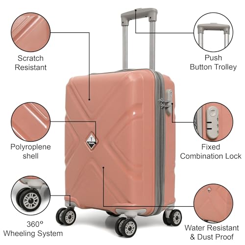 Image of Trolley Bag Small Size, 56 cms Hard Side Travel Bag for Women, 8 Wheel Luggage Suitcase for Travelling, Cabin-Friendly, Scratch Resistant, Small Trolley Suitcase (Pink, Small)