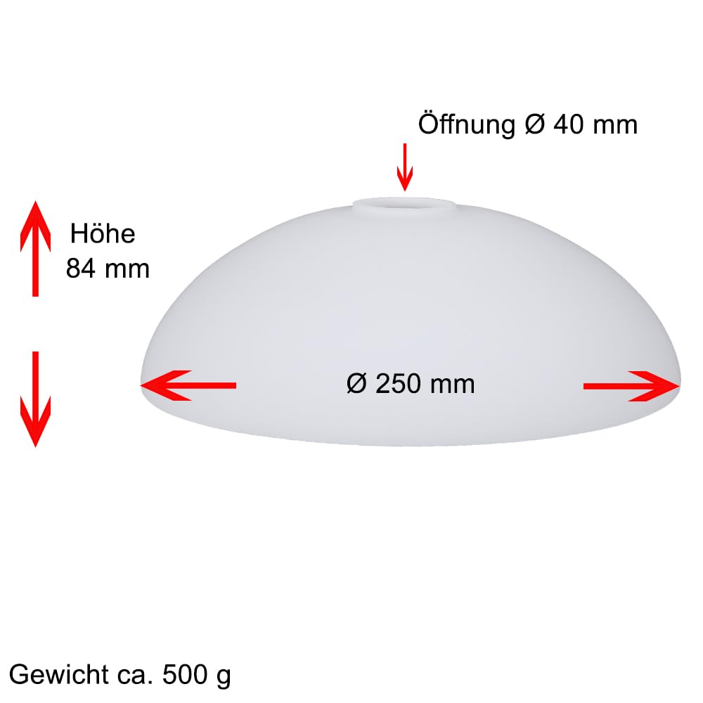Vetro per lampada Ø 250 mm bianco opaco di ricambio paralume in vetro rotondo E27 dimensione foro superiore 40 mm