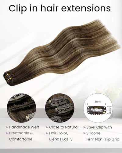 Image of LaaVoo Human Hair Clip in Extensions 14in Remy Natural Shine Silky | Adds luxurious fullness to medium-length hair, hand tied weft creates effortless volume without bulk