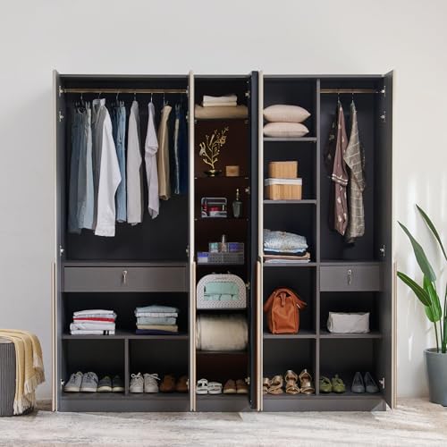 Image of Home Centre | Tiffany 4-Door Swing Wardrobe | Engineered Wood | Beige | 1 Year Warranty