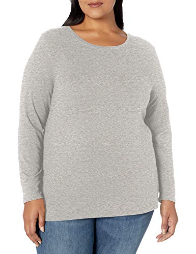Amazon Essentials Women's Plus Size Long-Sleeve Crewneck T-Shirt, Light Grey Heather, 1X