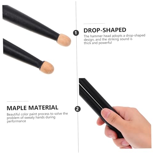 Beaupretty 2 pares de baquetas de maple con punta de madera negra, diseño antideslizante y agarre suave para batería jazz y percusión electrónica miniatura 3
