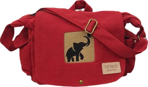 Image of Rough Canvas Cotton Messenger Sling Bag, (32x23x10cm, 7.5L) Medium Size. Patching with Elephant Design