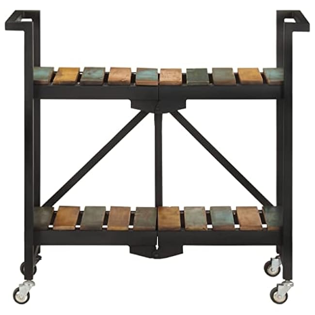 Kitchen Serving Trolley Cart, 34.2x14.2x31.9 Solid Reclaimed Wood, Industrial Mobile Bar with Wheels, Folding Design for Food Storage, Home Dining Room-PvvUuT1v