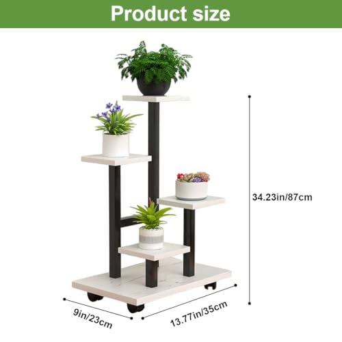 Image of HASTHIP Mobile Planter Rack, Multi Planter Pot Holder Rack, Assembly Indoor Flower Pot Floor Stand with Caster Wheels, Modern Minimalst Steel Green Pot Stand for Living Room, Balcony, 35x23x87cm