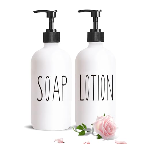 Image of COHOSEGE Glass Soap Dispenser Set 2 Pack,16 Oz Hand Soap Dispenser for Bathroom,White Kitchen Accessories and Bathroom Decor,Soap and Lotion Dispenser Set for Bathroom