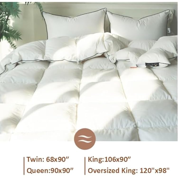 Feather Down Fiber Comforter King Size,Premium Ultra-Soft Breathable Comforter High Fill Power White Duvet Insert,All Season Hotel Luxury Bedding Comforters 8 Corner & Center Loops,Baffle Box Design