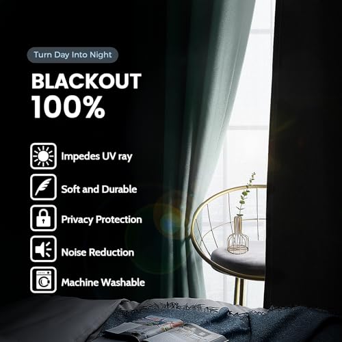 Image of SimpleHome Aqua 100% Blackout Curtains Room Darkening Living Room 63 Inch