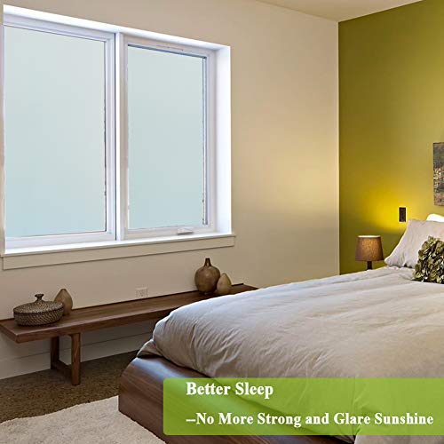 White Frosted Privacy Window Film No Glue Glass Door Film Stained Glass Window Tint Static Cling Heat Control Anti UV for Bathroom,Bedroom,Living Room,Office,Meeting Room,35 inches by 78.7 inches - Thumbnail 3