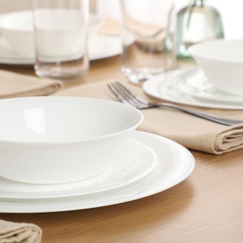 Image of Gibson Home Vanilla Hills 12-Piece Opal Glass Dinnerware Set, Service for 4 - Includes 10 inch Dinner Plates, 8 inch Salad Plates & 6.5 inch Bowls - Microwave Safe, Dishwasher Safe, Chip Resistant - White, Round