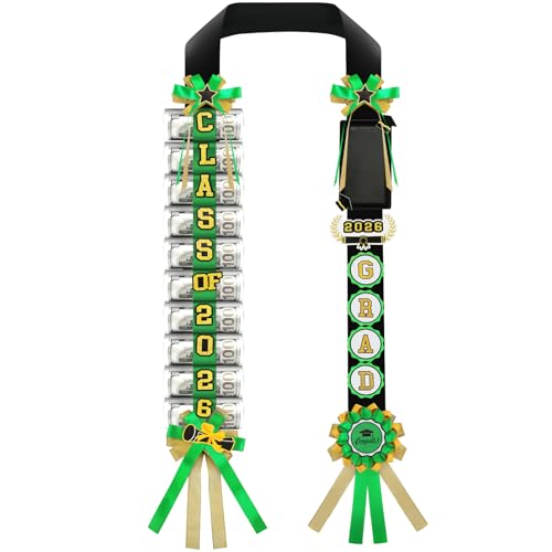 Phoncoo 2026 Graduation Money Lei with Cash Holder DIY Graduation Ribbon Leis Class of 2026 with Felt Photo Frame for High School College Grad Party Gifts Supplies(Green)