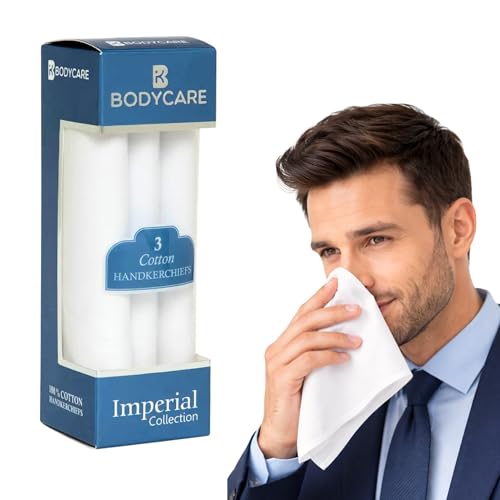 Image of BODYCARE Premium Cotton Handkerchief for Men (Set of 3) with Box | 100% Soft Cotton Hanky | Stylish Rumal for Boys & Men | Daily & Formal Use