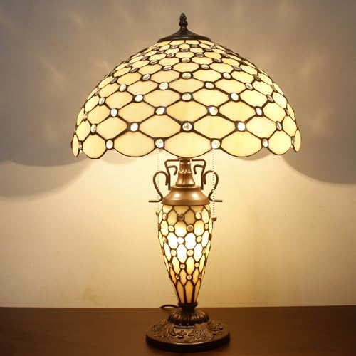 Image of WERFACTORY Tiffany Lamp Cream Stained Glass Mather-Daughter Vase Table Lamp
