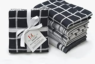 Euro Linen Tea Towels  100% Cotton Kitchen Tea towels- Pack of 5 Tea Towels - Absorbent Tea Towels set - 45 x 70 cm 5 Pcs Gift Packed Tea Towels - (5, Dark Grey)