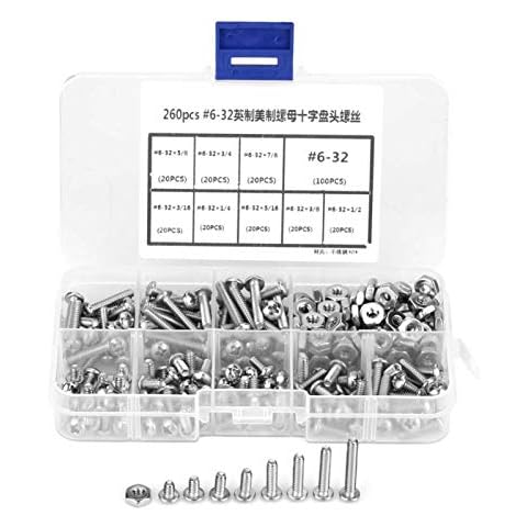 LANTRO JS 260 Stück Schrauben Set Nr. 6-32 Maschinenschrauben Kit Edelstahl C-Ross Pan Kopf Schraube Muttern Sortiment Cover