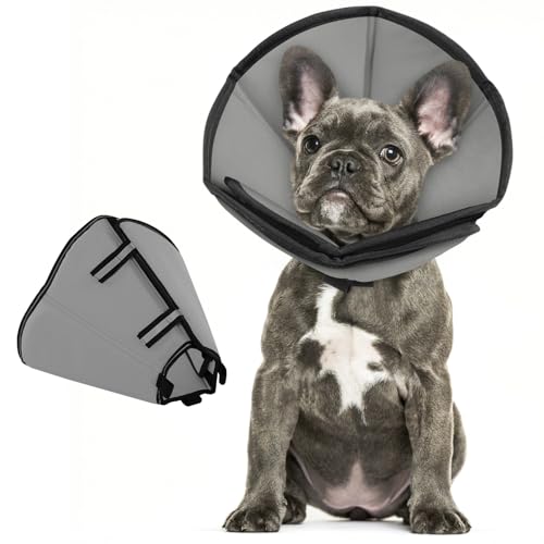 Halskrause Hund Weich Nach OP, Verstellbarer Anti Leckschutz Hund, Leichter Hundekragen, Leicht Halskrausen für Hunde, Schutzkragen für Kleine Hunde (Grau,S)