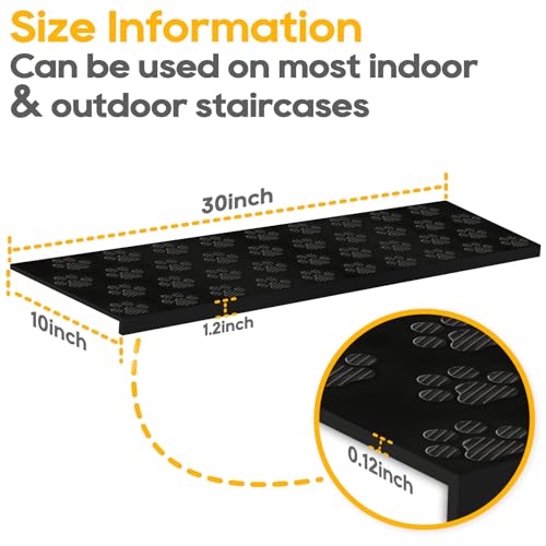 Longing Home FHD-30-10-12P Rubber Stair Treads - 30 Inch X 10 Inch 12Pcs, Indoor & Outdoor Non-Slip Rubber Stair Treads thumb #1